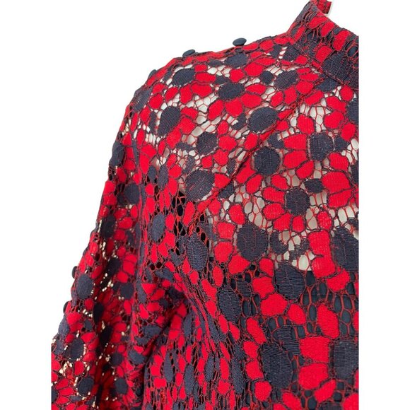 Diandian Didi Mini Tunic Dress Size S Blue and Red FLoral Lace Retro Holiday - Picture 11 of 12